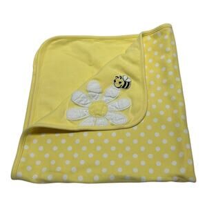 2010 Gymboree Baby Blanket Bumble Bee Daisy Yellow White Polka Dot Cotton